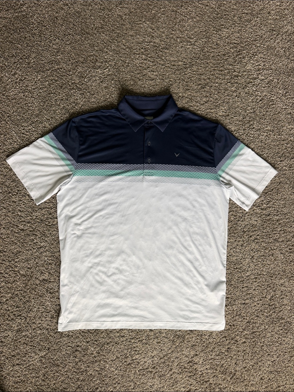 Callaway Navy and White Men’s Golf Polo with Mint Accent